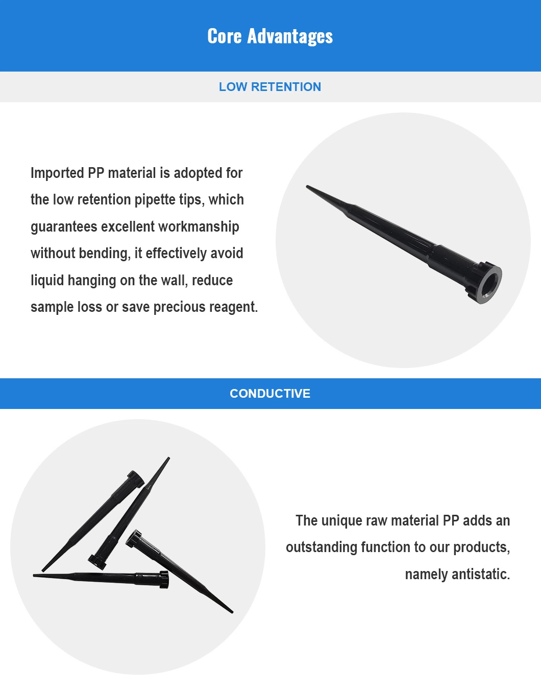 Conductive Low Retention Automation Dnase and Rnase Free Pipette Tips 250μ L 1000μ L